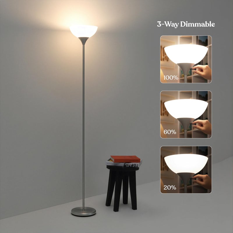 Brightech Sky Dome Dimmable LED Floor Lamp, Torchiere Floor Lamp for Living Room, Bedroom, & Office â€“ Tall Torch Standing Lamp for Reading, Modern Home Decor â€“ Platinum Silver - Image 2